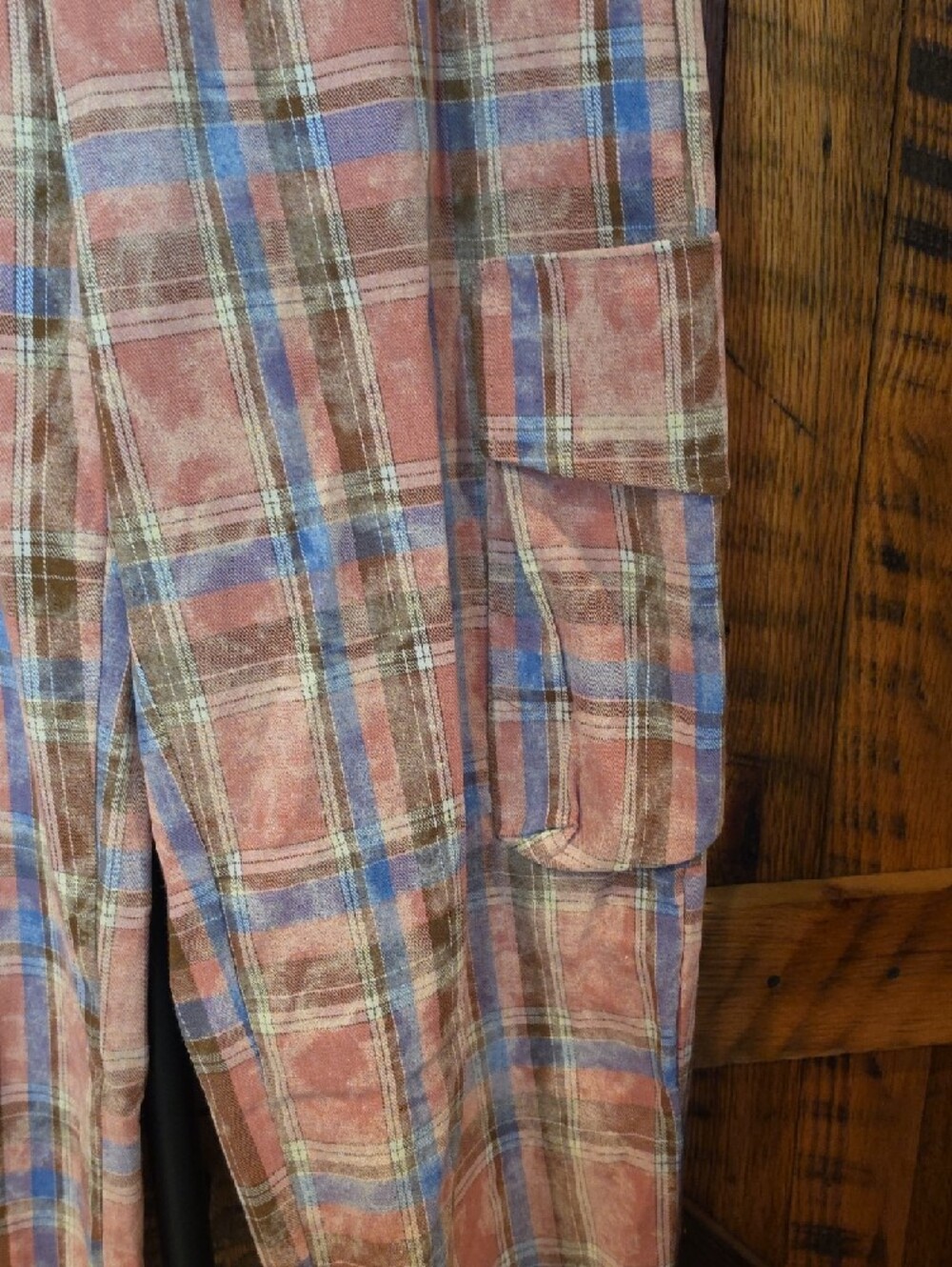 036p POL Pink & Blue Plaid Cargo Joggers - Picture 7 of 12